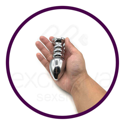 Foto 4 do produto Plug Anal em Aço com Cristal Brilhante na Base - 8,9 x 4,3 cm | Cor: Roxo