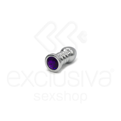 Foto 1 do produto Plug Anal em Aço com Cristal Brilhante na Base - 8,9 x 4,3 cm | Cor: Roxo