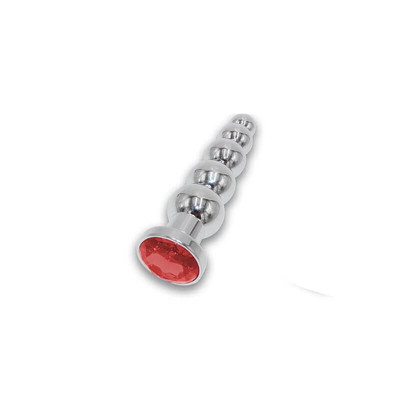Foto 1 do produto Plug Anal em Aço Escalonado com 5 Esferas e Joia Brilhante em sua Base - 14 x 3,4 cm | Cor: Vermelho