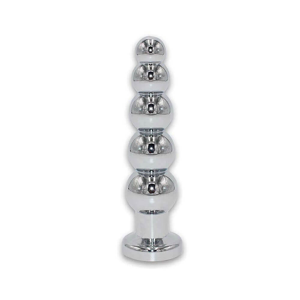 Plug Anal em Aço Escalonado com 5 Esferas e Joia Brilhante em sua Base - 14 x 3,4 cm | Cor: Rosa - 2