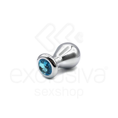 Plug Anal em Aço com Forma Oval e Joia na Base - 7,5 x 6,3 cm | Cor: Azul