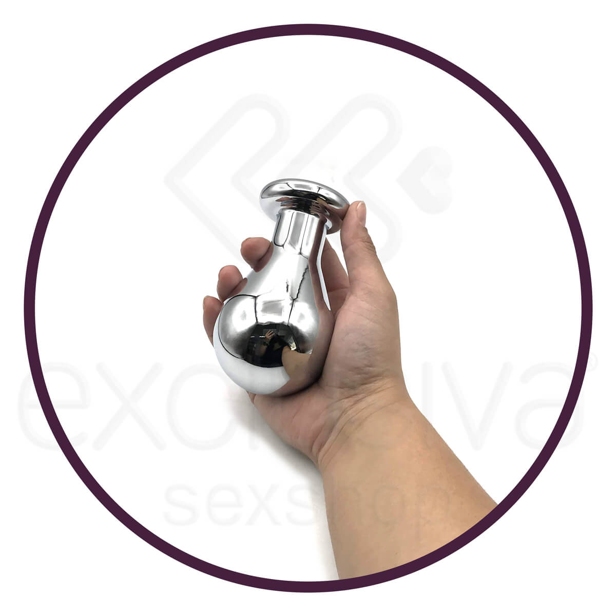 Plug Anal em Aço com Forma Oval e Joia na Base - 7,5 x 6,3 cm | Cor: Pink - 4