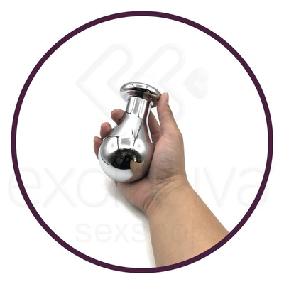 Foto 4 do produto Plug Anal em Aço com Forma Oval e Joia na Base - 7,5 x 6,3 cm | Cor: Rosa