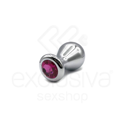 Foto 1 do produto Plug Anal em Aço com Forma Oval e Joia na Base - 7,5 x 6,3 cm | Cor: Pink