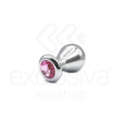 Foto 1 do produto Plug Anal em Aço com Forma Oval e Joia na Base - 7,5 x 6,3 cm | Cor: Rosa