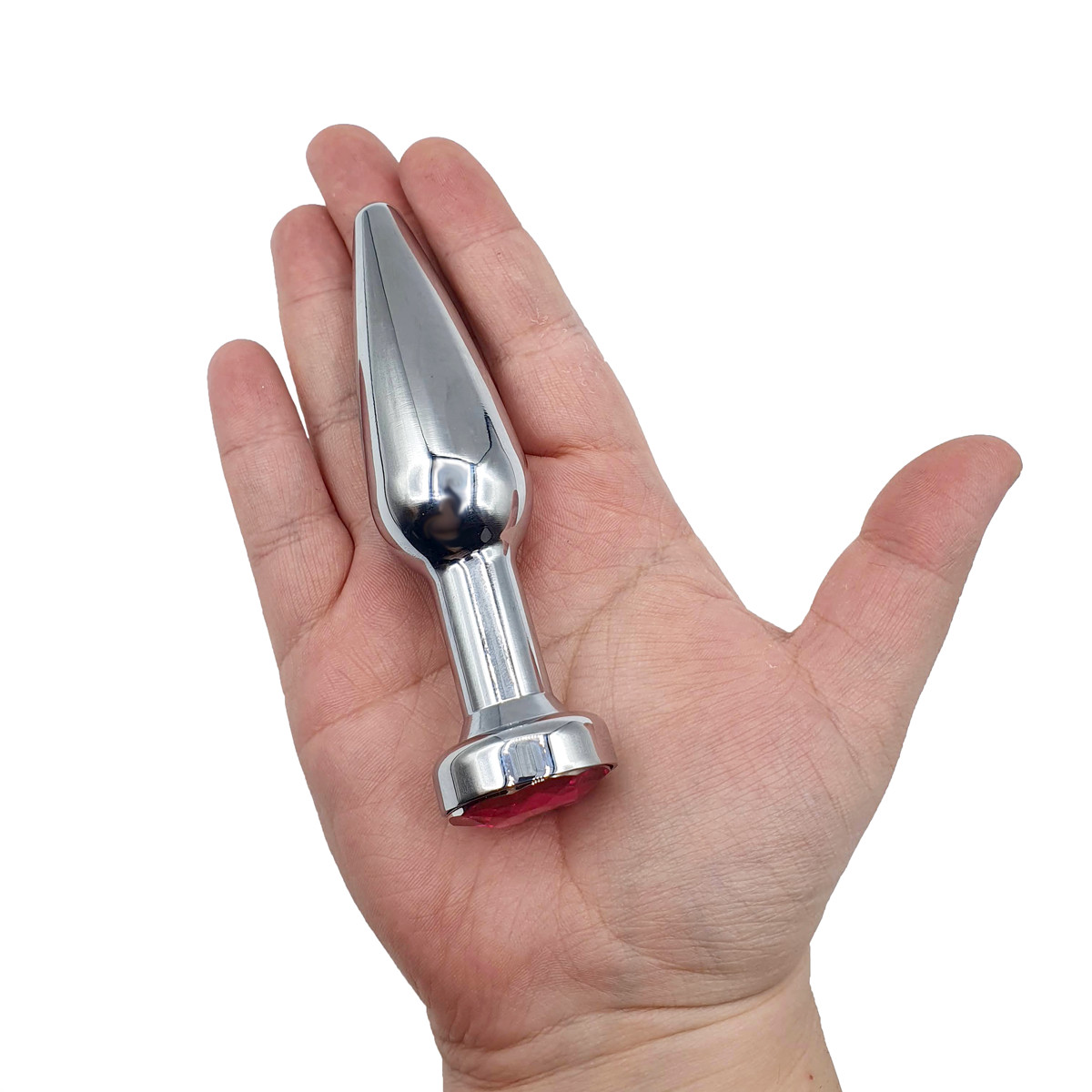 Plug Anal Cônico Alongado em Aço com Joia na Base - 9,3 x 2,8 cm | Disponível em 4 Cores - 9