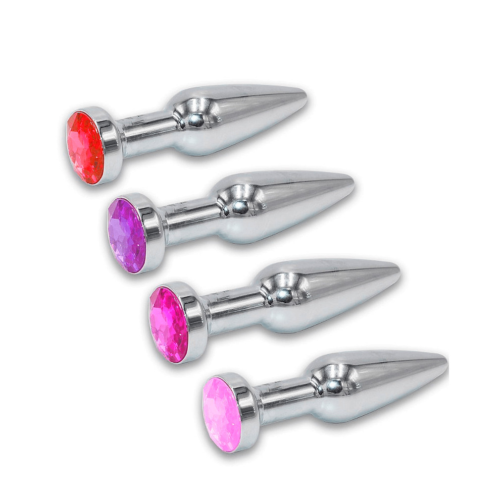 Plug Anal Cônico Alongado em Aço com Joia na Base - 9,3 x 2,8 cm | Disponível em 4 Cores - 1