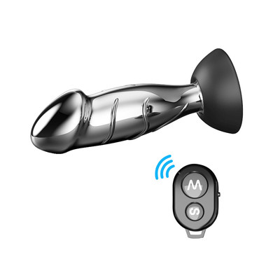Foto 4 do produto Plug Anal de Aço em Formato de Pênis com 10 Modos de Vibrações e Controle Remoto sem Fio- Massager | 11,2 x 3,9 cm