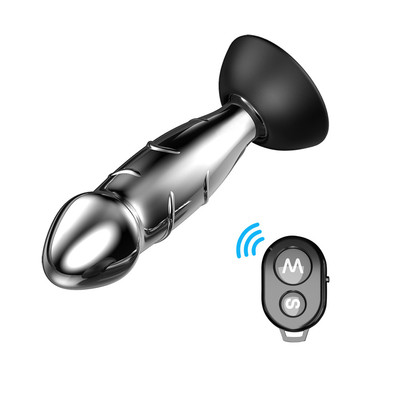 Foto 5 do produto Plug Anal de Aço em Formato de Pênis com 10 Modos de Vibrações e Controle Remoto sem Fio- Massager | 11,2 x 3,9 cm