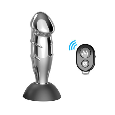 Foto 1 do produto Plug Anal de Aço em Formato de Pênis com 10 Modos de Vibrações e Controle Remoto sem Fio- Massager | 11,2 x 3,9 cm