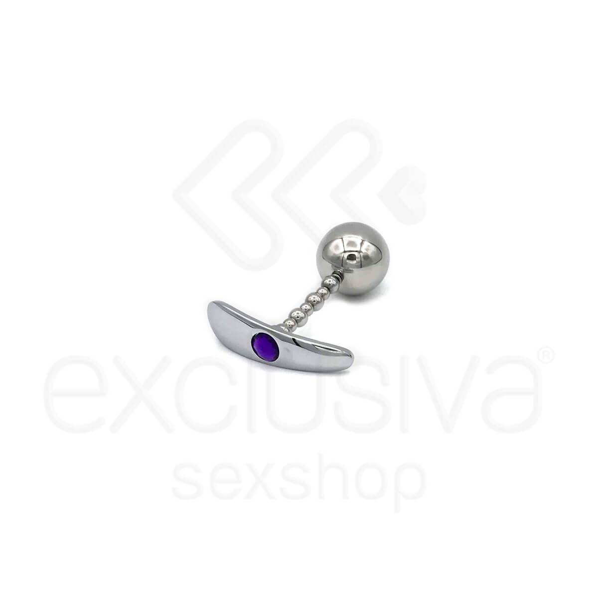 Plug Anal em Aço com Haste Escalonada, Bola e Joia - 7,3 x 3,2 x 0,8 cm | Disponível em 6 Cores - 6