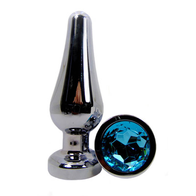 Plug Anal em Aço Inoxidável com Detalhe de Joia na Base | Tamanho: M  | Cor: Azul
