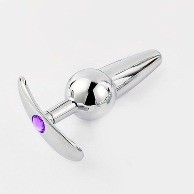 Foto 2 do produto Plug Anal em Aço Inoxidável com Pequena Esfera, Base Removível e Pedra Brilhante - SI | 10 x 3,2 cm | Disponível em 2 Cores