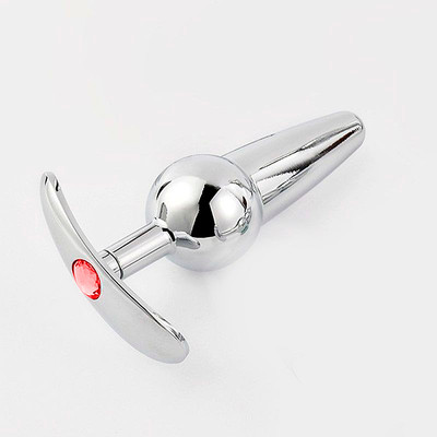 Foto 3 do produto Plug Anal em Aço Inoxidável com Pequena Esfera, Base Removível e Pedra Brilhante - SI | 10 x 3,2 cm | Disponível em 2 Cores