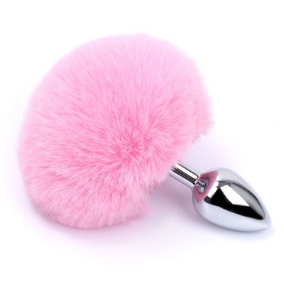 Foto 2 do produto Plug Anal ''G'' em Aço Inoxidável com Pompom - 8,3 x 4 cm | Disponível em 5 Cores