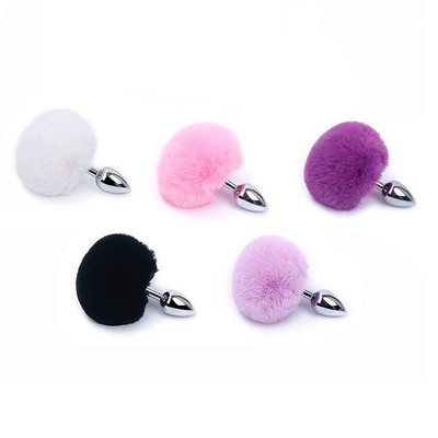 Foto 1 do produto Plug Anal ''G'' em Aço Inoxidável com Pompom - 8,3 x 4 cm | Disponível em 5 Cores