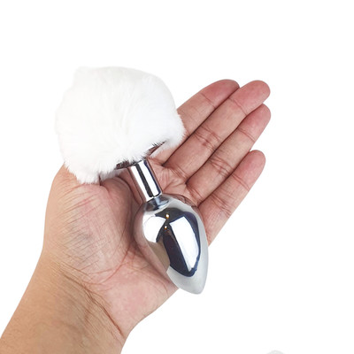 Foto 7 do produto Plug Anal ''G'' em Aço Inoxidável com Pompom - 8,3 x 4 cm | Disponível em 5 Cores