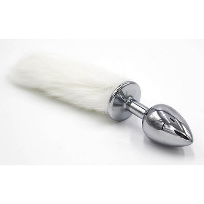 Foto 5 do produto Plug Anal em Aço Inoxidável com Rabo de Raposa Artificial - Tamanho: G | Disponível em 5 Cores