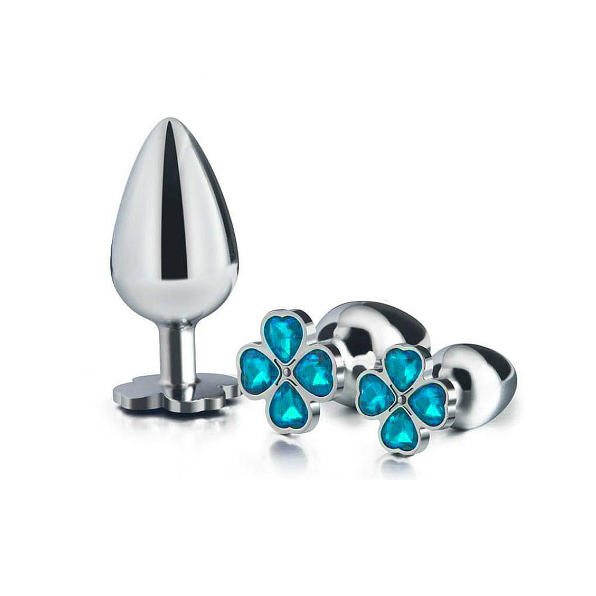 Plug Anal em Aço com Joias na Base no Formato de Trevo - Sexy Import - 7,9 x 4,1 cm | Disponível em 7 Cores - 8