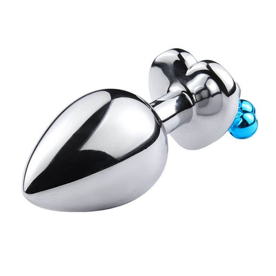Foto 3 do produto Plug Anal em Aço com Pedra de Coração e Sino - G - 6,2 x 4 cm | Cor: Azul