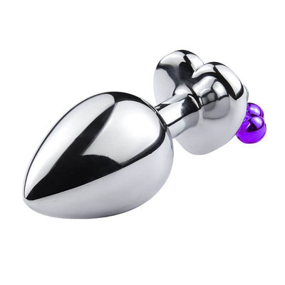Foto 3 do produto Plug Anal em Aço com Pedra de Coração e Sino - G - 6,2 x 4 cm | Cor: Roxo