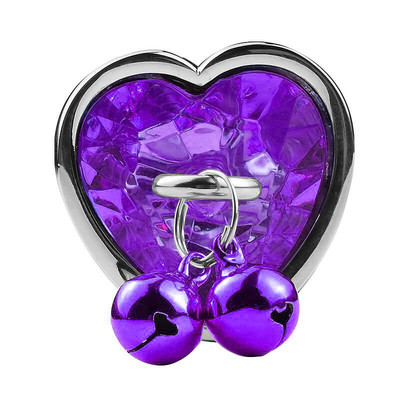 Foto 2 do produto Plug Anal em Aço com Pedra de Coração e Sino - G - 6,2 x 4 cm | Cor: Roxo