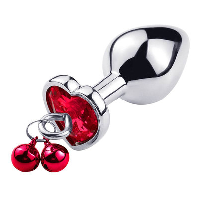 Plug Anal em Aço com Pedra de Coração e Sino - M - 5,1 x 3,4 cm | Cor: Vermelho