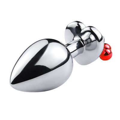 Foto 2 do produto Plug Anal em Aço com Pedra de Coração e Sino - M - 5,1 x 3,4 cm | Cor: Vermelho