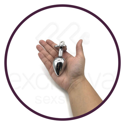 Plug Anal em Aço com Pedra de Coração e Sino - M - 5,1 x 3,4 cm | Cor: Azul