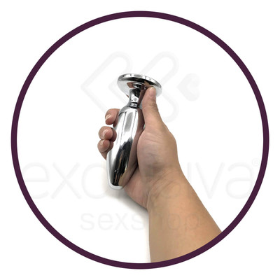 Plug Anal em Aço Polido com Joia na Base - 9,7 x 4 cm | Disponível em 5 Cores