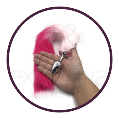 Foto 3 do produto Plug Anal de Aço com Rabo de Raposa Artificial 40 cm Pink e Branco