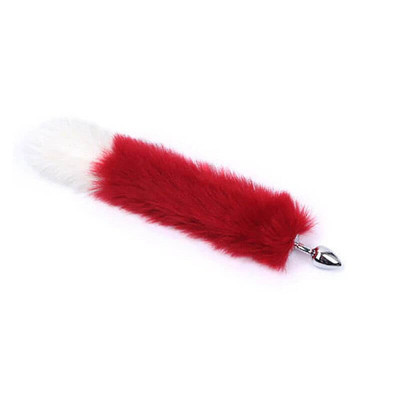 Foto 1 do produto Plug Anal de Aço com Rabo de Raposa Artificial 40 cm Vermelho e Branco
