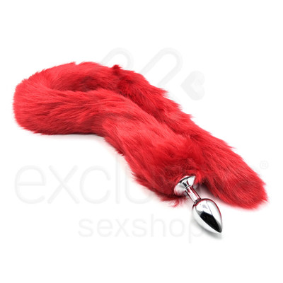 Foto 2 do produto Plug Anal de Aço com Rabo de Raposa Artificial 76 cm Vermelho