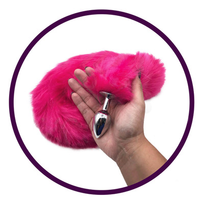 Foto 4 do produto Plug Anal de Aço com Rabo de Raposa Artificial Pink - Fox Tail & Cat Ear - 76 cm