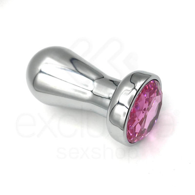 Foto 2 do produto Plug Anal em Alumínio Fundido com Pedra na Base - 6,9 x 3,9 cm  | Cor: Rosa