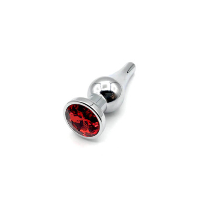 Foto 1 do produto Plug Anal em Alumínio Polido com Detalhe de Joia na Base - 9,9 x 3 cm  | Cor: Vermelho
