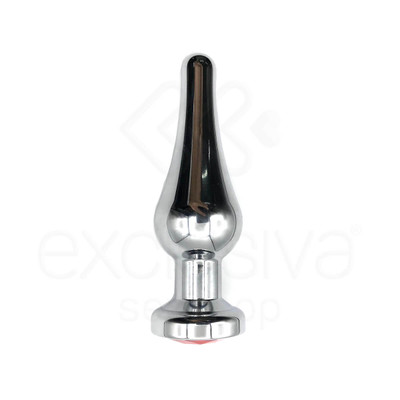 Foto 2 do produto Plug Anal em Alumínio Polido com Detalhe de Joia na Base - 9,9 x 3 cm  | Cor: Vermelho