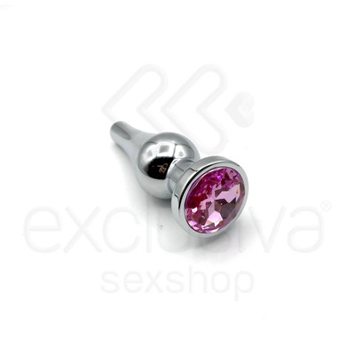 Foto 1 do produto Plug Anal em Alumínio Polido com Detalhe de Joia na Base - 9,9 x 3 cm  | Cor: Rosa