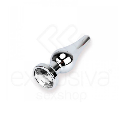 Foto 1 do produto Plug Anal em Alumínio Polido com Detalhe de Joia na Base - 9,9 x 3 cm | Cor: Transparente