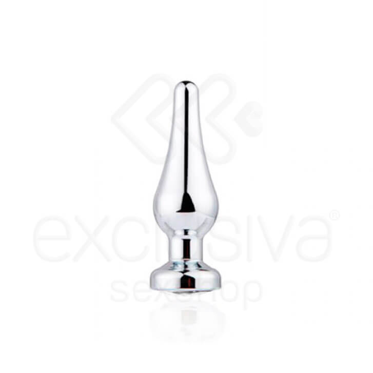 Plug Anal em Alumínio Polido com Detalhe de Joia na Base - 9,9 x 3 cm | Cor: Transparente - 3
