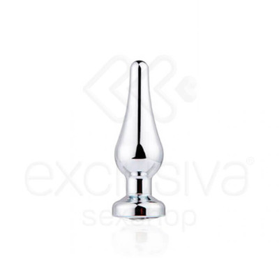 Foto 3 do produto Plug Anal em Alumínio Polido com Detalhe de Joia na Base - 9,9 x 3 cm | Cor: Transparente