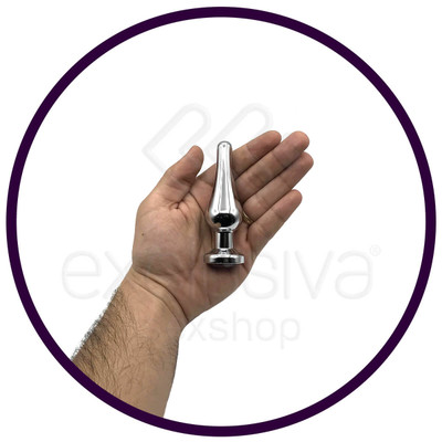 Foto 4 do produto Plug Anal em Alumínio Polido com Detalhe de Joia na Base - 9,9 x 3 cm  | Cor: Vermelho
