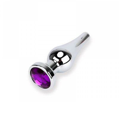 Plug Anal em Alumínio Polido com Detalhe de Joia na Base - 9,9 x 3 cm | Cor: Roxo