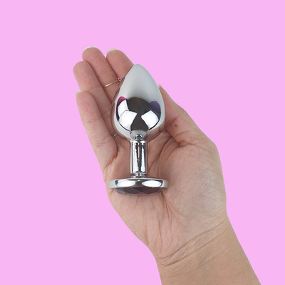 Plug Anal "G" em Alumínio Polido com Detalhe de Joia na Base - 8,7 x 4 cm | Disponível em 9 Cores