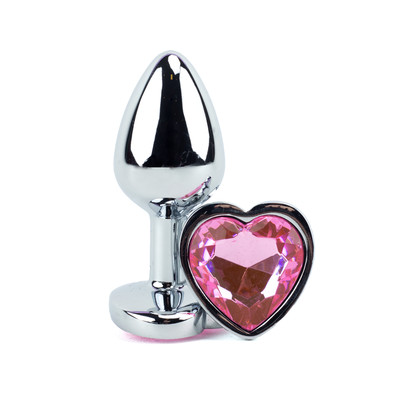 Foto 1 do produto Plug Anal em Alumínio Polido com Joia em Forma de Coração no Tamanho ''P'' - 5,8 x 2,7 cm | Cor: Rosa