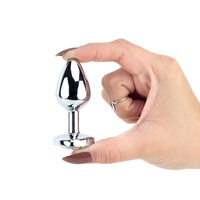 Plug Anal em Alumínio Polido com Joia em Forma de Coração no Tamanho ''P'' - 5,8 x 2,7 cm | Disponível em 11 Cores