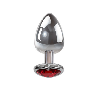 Foto 3 do produto Plug Anal em Alumínio Polido no Tamanho G com Joia na Base em Forma de Coração - Adam & Eve Large Red Heart Gem Anal Plug | 8 x 4 cm