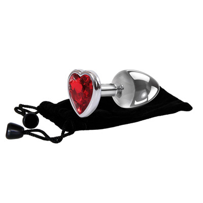 Foto 4 do produto Plug Anal em Alumínio Polido no Tamanho G com Joia na Base em Forma de Coração - Adam & Eve Large Red Heart Gem Anal Plug | 8 x 4 cm