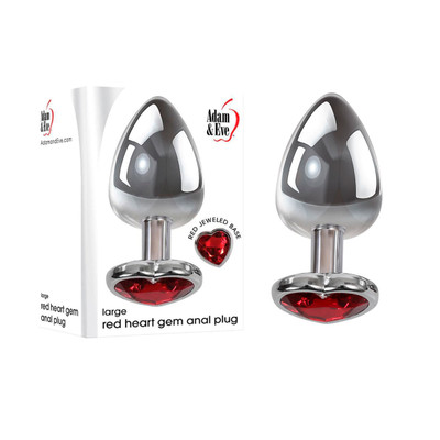 Foto 1 do produto Plug Anal em Alumínio Polido no Tamanho G com Joia na Base em Forma de Coração - Adam & Eve Large Red Heart Gem Anal Plug | 8 x 4 cm
