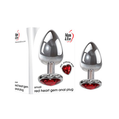 Foto 1 do produto Plug Anal em Alumínio Polido no Tamanho P com Joia na Base em Forma de Coração - Adam & Eve Small Red Heart Gem Anal Plug | 5,2 x 2,7 cm